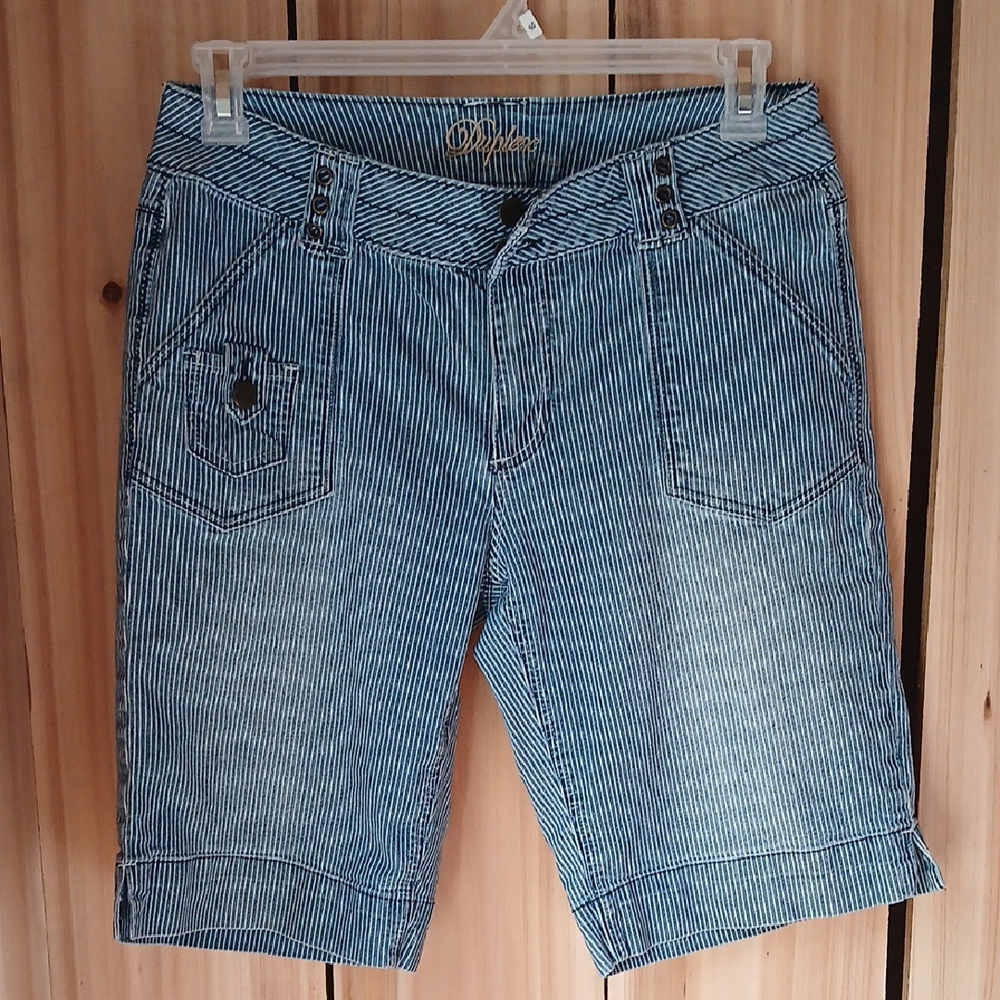 Blue Striped Jean Shorts